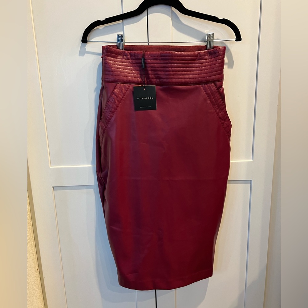 JLUXLABEL burgundy faux leather skirt with pockets